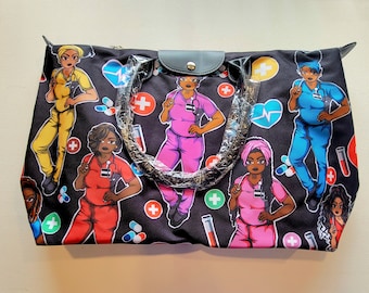 African American Art Shoulder Tote, Work Tote for Nurses, Large Nurse Bag, Zipper Tote, Healthcare Tote Bag, Work Bag, Nursing