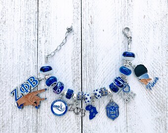 Zeta Phi Beta Charm Bracelet, African American Sorority Paraphernalia, Z-Phi Gifts, Howard University, J16 Day, Crossing Season Shield Crest