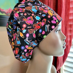 Surgical Pink Satin Lined Bouffant Scrub Cap, Satin Lined Scrub Hat, Black Girl Scrub Hat, African American Nurse, Short Hair Cap, OR Cap