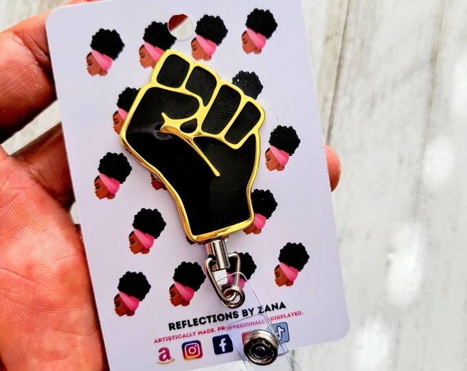 Black Fist Badge Reels, Social Justice Enamel Pin, Activism ID Holder, Equality and Civil Rights Lanyard, BHM, Black History, Juneteenth