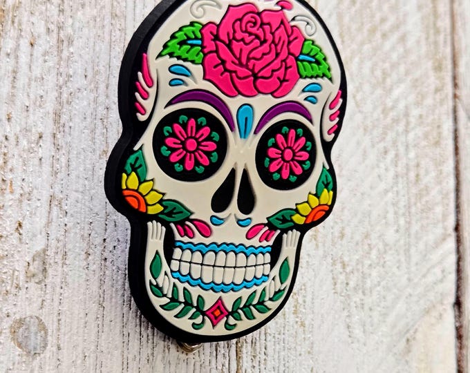 Halloween Badge Reel: Calavera Sugar Skull ID Holder