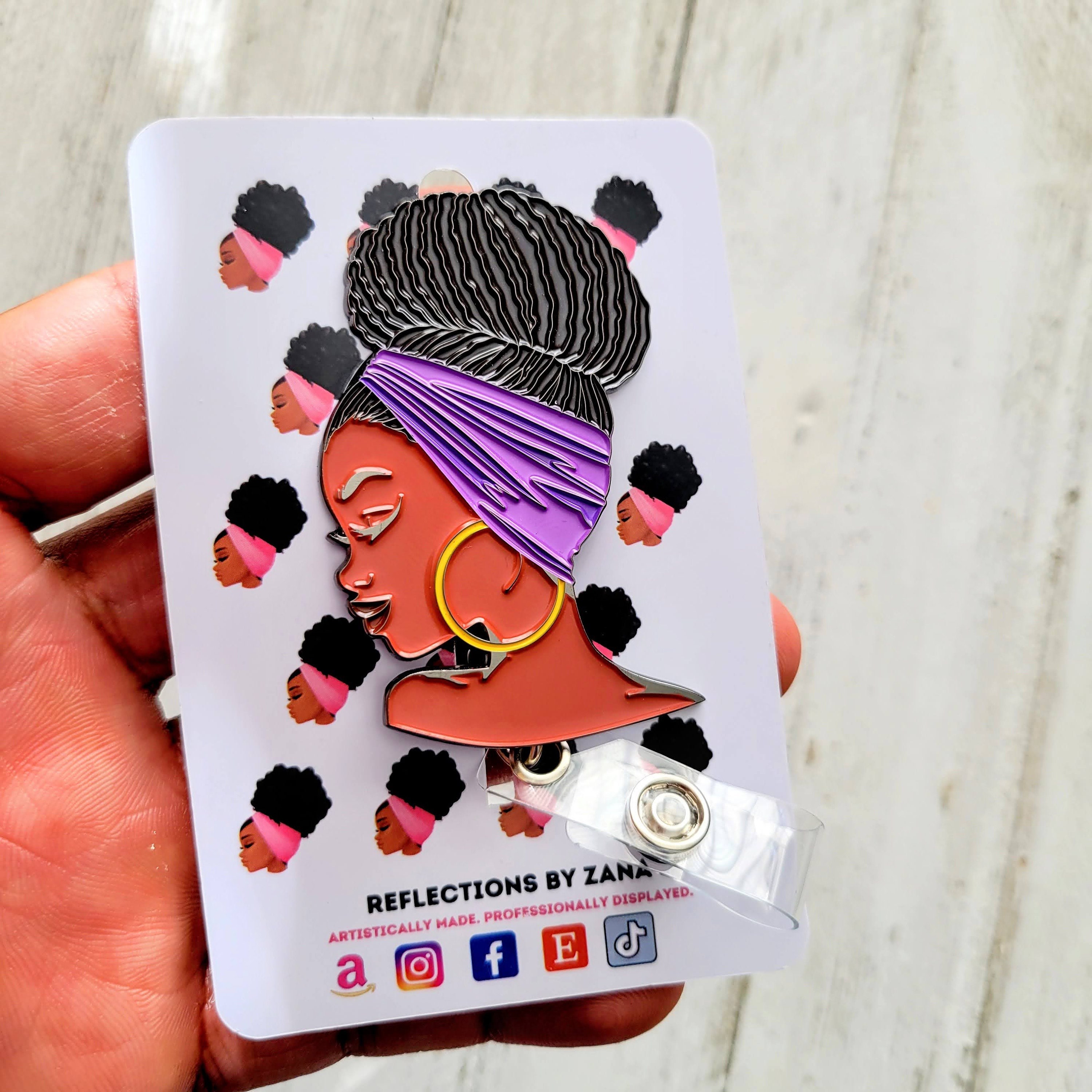 Black Woman with Loc Bun ID Badge, Teacher Lanyard, African American Badge  Reels, Cute Ebony Badge Reels, Black History