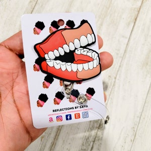Clip ADD-ON, dents qui rient du joker, bobine de badge de dent, étudiant en médecine dentaire, bobine de badge de dentiste, cadeau d'hygiéniste, appréciation des gommages