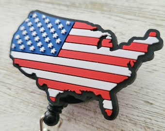 ADD-ON Clip, American Memorial Flag Lanyard, Badge Reels, Red White Blue ID Holder, Stars Stripes Clip, Scrubs Appreciation