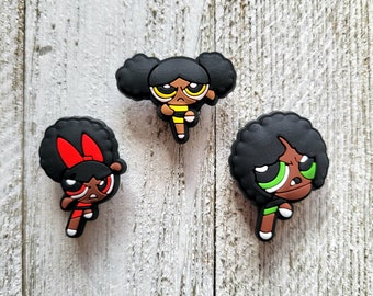 Black Power Puff Girls, Jibbitz, Nurse Shoe Charm, Powerpuff Girls, Teacher Gift