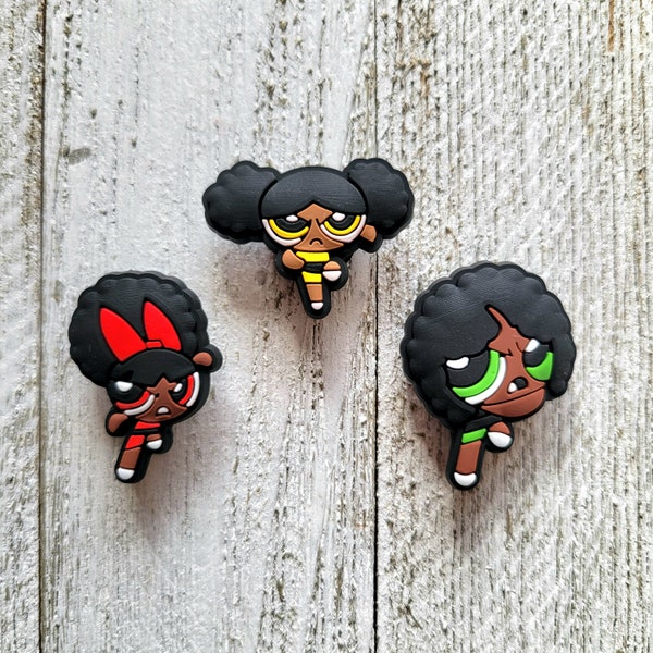 Black Power Puff Girls, Jibbitz, Nurse Shoe Charm, Powerpuff Girls, Teacher Gift