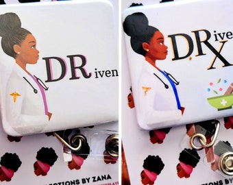 African American Art Doctor Retractable Badge Buddy, Black Female DRiven ID Holder, Black Girl Magic Reels, Physician Lanyards, Juneteenth