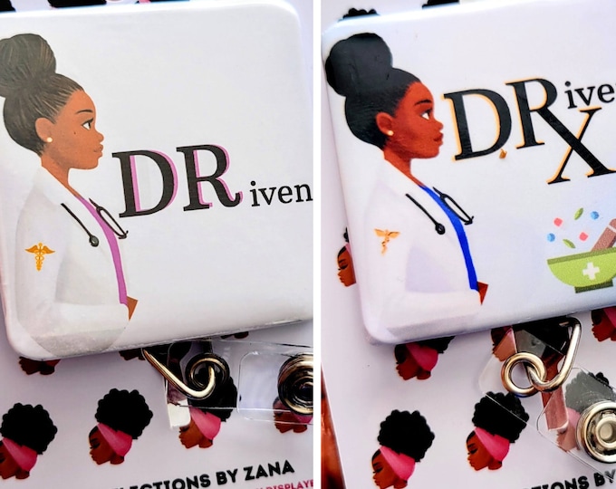 African American Art Doctor Retractable Badge Buddy, Black Female DRiven ID Holder, Black Girl Magic Reels, Physician Lanyards