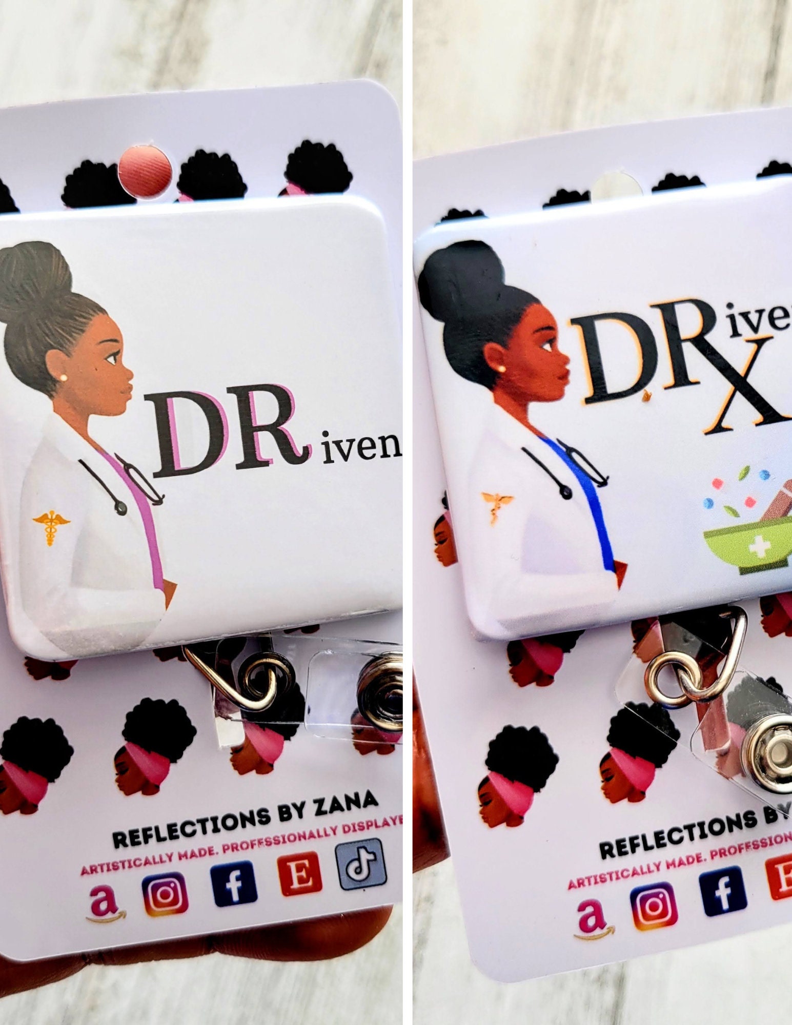 African American Art Doctor Retractable Badge Buddy, Black Female Driven ID  Holder, Black Girl Magic Reels, Physician Lanyards 