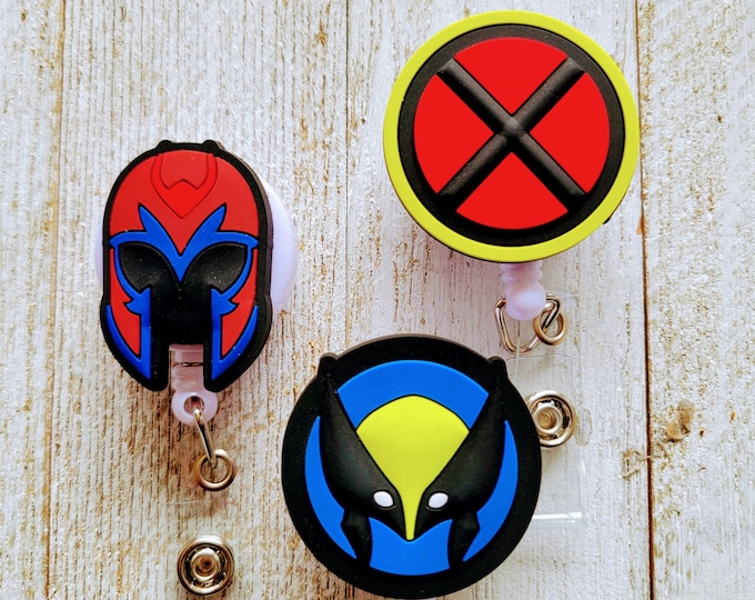 X-Men 3D Superhero Badge Reels, Comic Book 97 Nurse Clip, Cartoon Retractable ID Holder, Wolverine Nostalgia Reels, Xavier and Magneto