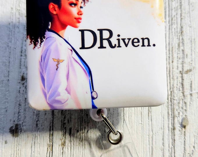 2 Pharmacy Badge Holder, Female DRiven Retractable ID Reel, Juneteenth Girl Magic Clips, Physician Lanyards, African American Doctor Art