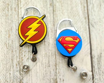 Hero Badge Holder, DC Comic Clip, Super Retractable ID Clip, Golden Silver Age, Guy Gal Lanyard, Murse Superhero Reel, New 52