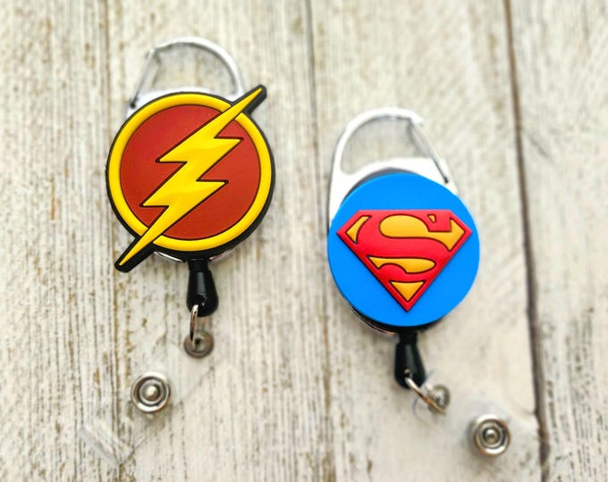 Hero Badge Holder, DC Comic Clip, Super Retractable ID Clip, Golden Silver Age, Guy Gal Lanyard, Murse Superhero Reel, New 52
