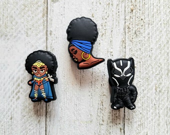 African American Jibbitz Charm, Nurse Shoe Charm, Black Women Shoe Clog, Nubia TChalla Hero Designs