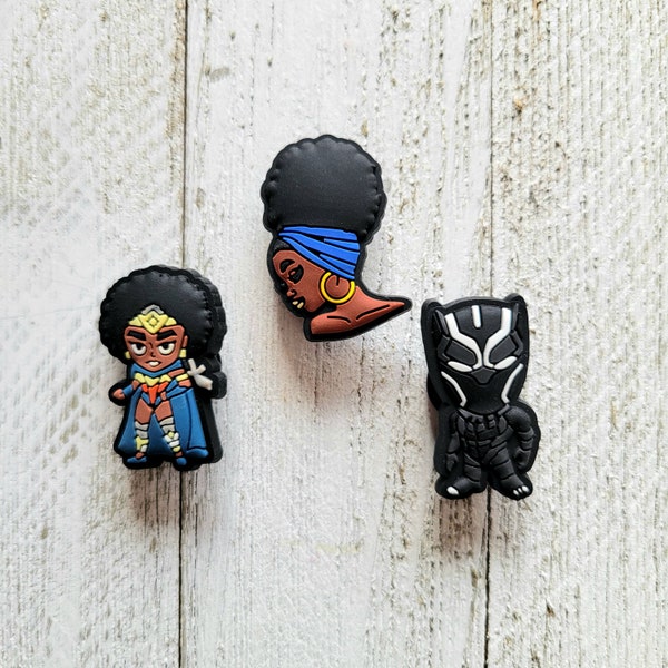 African American Jibbitz Charm, Nurse Shoe Charm, Black Women Shoe Clog, Nubia TChalla Hero Designs