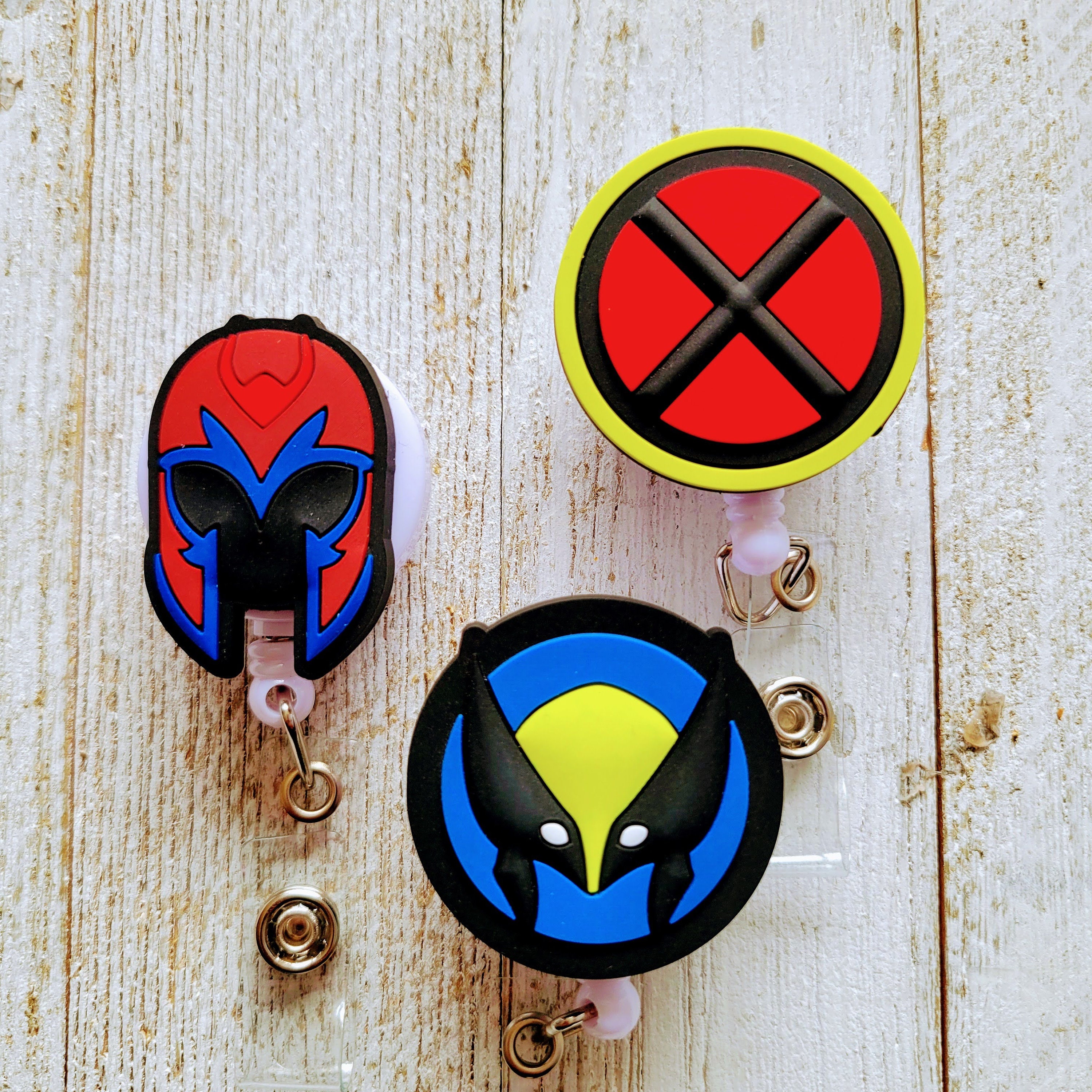 Wolverine 3D Superhero Badge Reels, Comic Book 97 Nurse Clip, Cartoon Retractable ID Holder, X-Men Nostalgia Reels, Xavier and Magneto