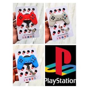 PS1 Video Game ID Badge Holder, Game Controller Badge Reels, Gamer Badge Buddy or Keychain, Teacher Hospital Nurse Clip, Controller Badge image 1