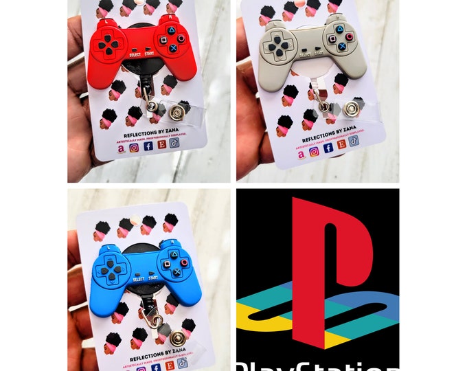 PS1 Video Game ID Badge Holder, Game Controller Badge Reels, Gamer Badge Buddy or Keychain, Teacher Hospital Nurse Clip, Controller Badge