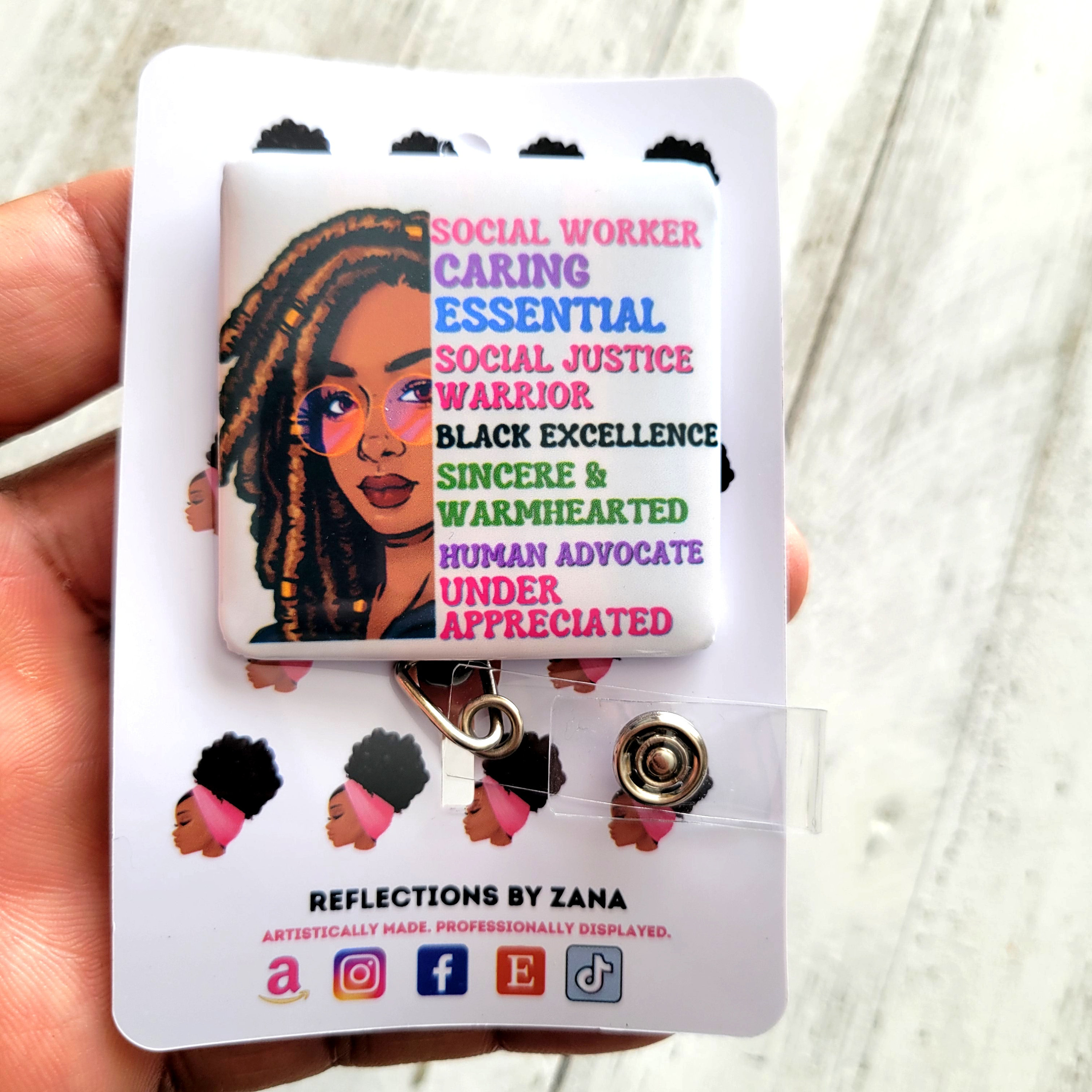 Customizable Afro Puff ID Accessory, Black Girl Magic Unique ID Holders, Badge Reels, ID Holder, Lanyard