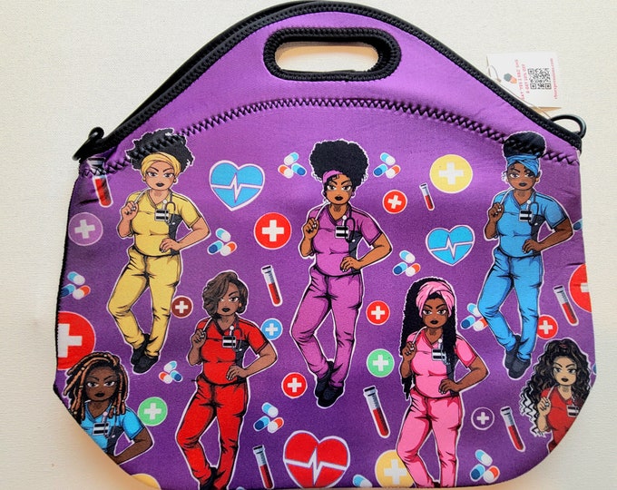 Neoprene Lunch Tote, Nurse Gift, Healthcare Lunch Tote, Hospital Lunch Bag, Black Girl Magic, Work Lunch Tote Bag, Back to school