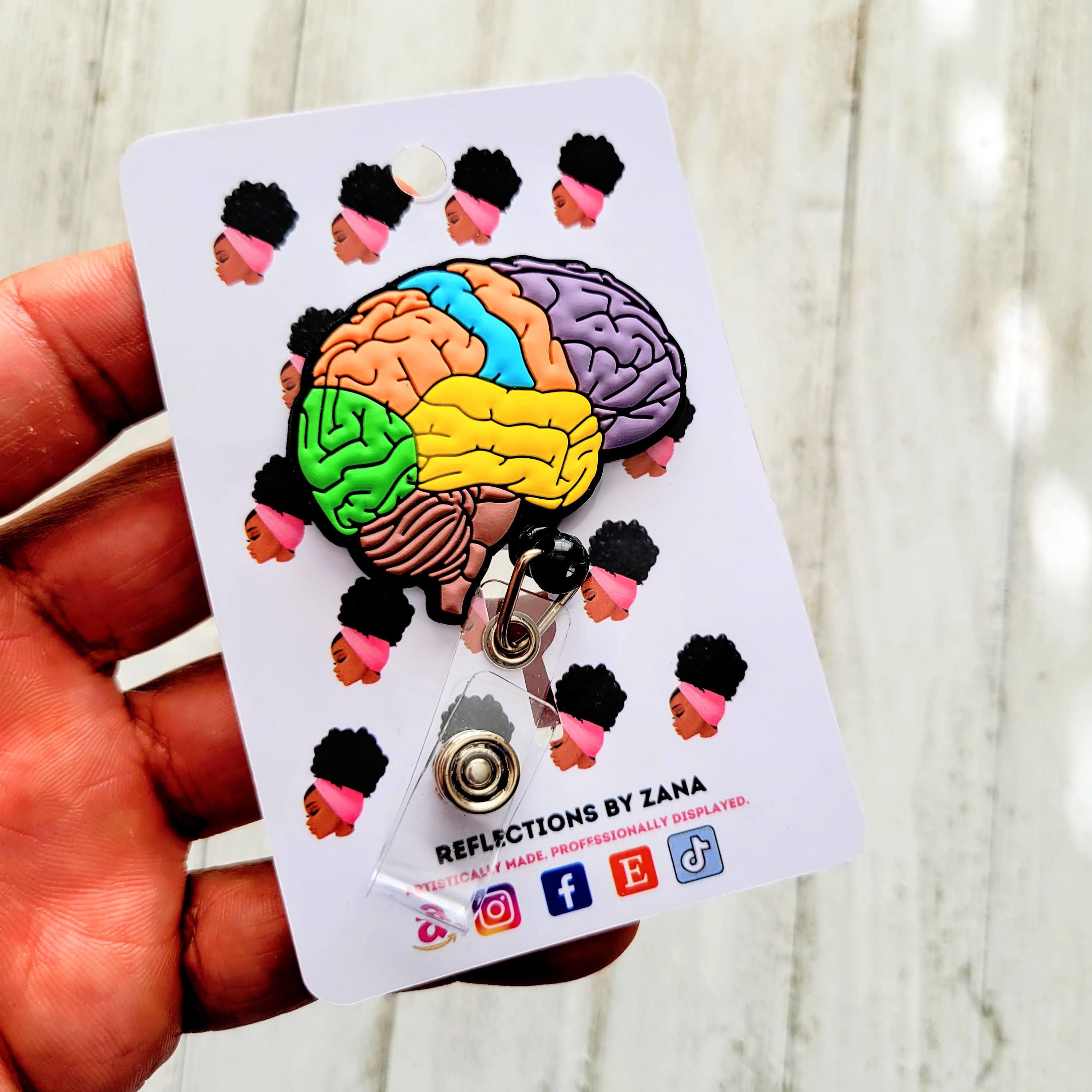 Brain Anatomy Retractable Badge Reels, Anatomical Mind ID Holder,  Psychiatry Lanyard, Mental Health Awareness, Reflections by Zana 