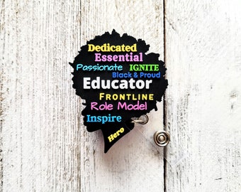 Educators Badge Reels, Student Aide Lanyard ID, Teacher Appreciation, Counselor Coach Retractable Clip Work ID,, Juneteenth