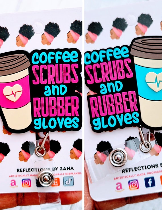 2 Coffee Themed Badge Reels, Nursing Retractable Badge Holder
