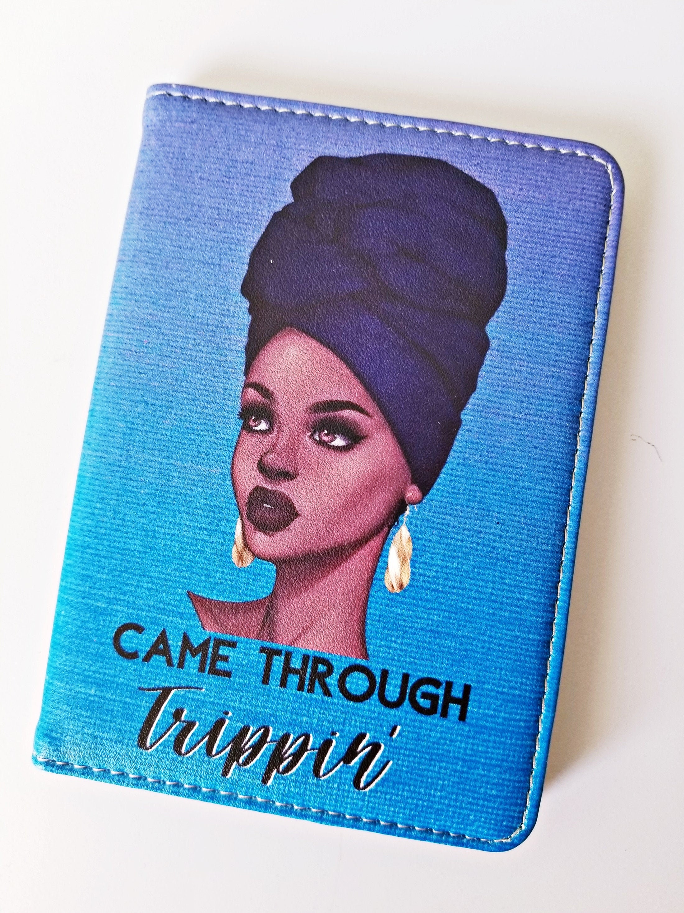 Blue Passport Cover With Headwrap Natural Hair African American