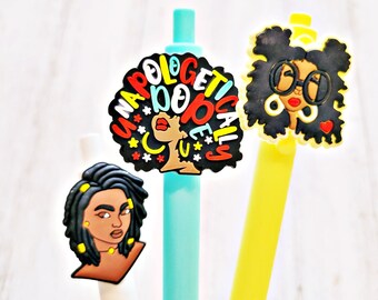 Queen Vibes Pen, Cute Pens, Set of 3 Black Woman Unapologetically Pens, Custom Gift for Her, Colorful Pens, Retractable Pens, Black Ink Pen