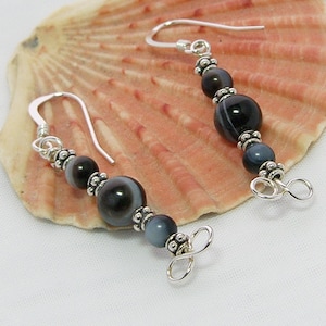 Black Lace Agate Earrings, Gemstone Earrings, Sterling Silver Wire Work Earrings, Earrings for Mum, A0130