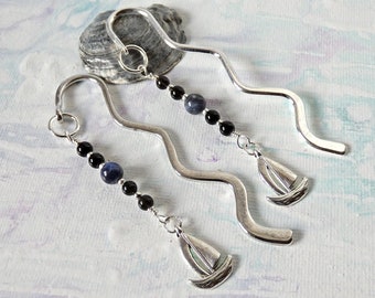 Metal Bookmark. Sodalite, Onyx, Sailboat. Bookish. Birthday Gift for Him. Nautical. Book Lover Gift. Bookworm Gifts. Yacht. Book Mark