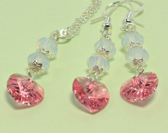 Tourmaline Birthstone Jewellery Set | With Opal Crystals | Swarovski Necklace & Earring Set | Crystal Heart Jewellery | A0272Oct