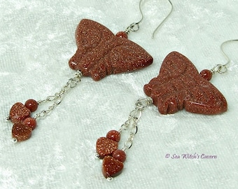 Butterfly Earrings | Goldstone Earrings |  Goldstone Jewellery | Brown Sparkly Earrings | Earring Gift Ideas | Everyday Earrings | A0385