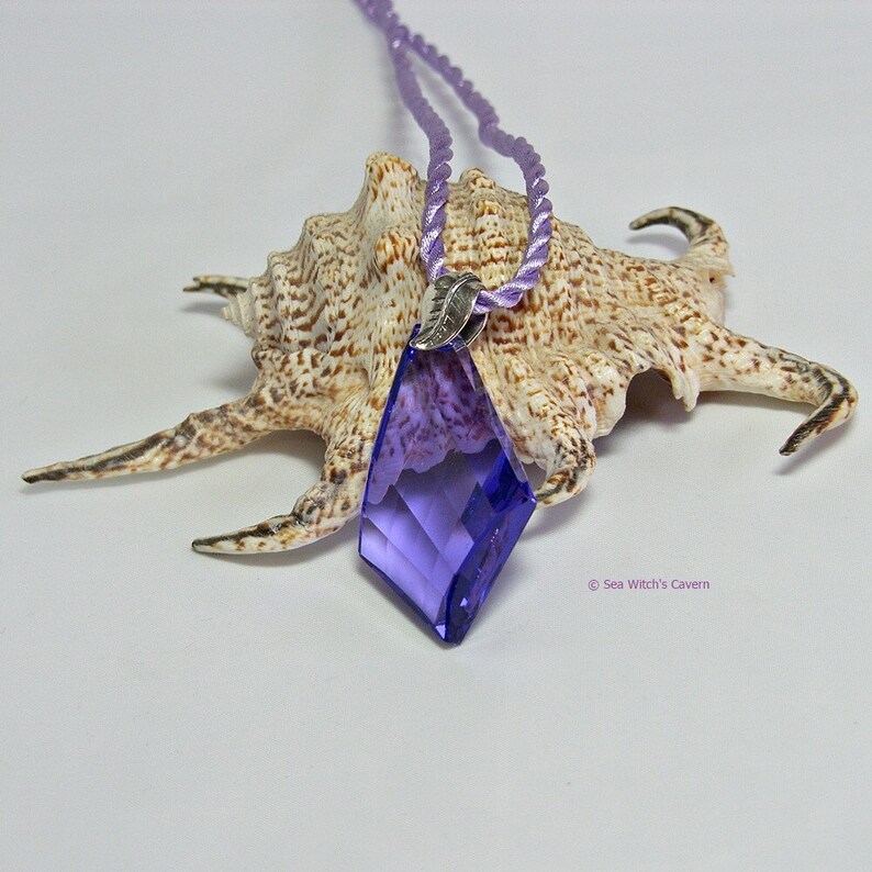 Swarovski Crystal Necklace. Purple Crystal Drop Pendant. Kite Prism