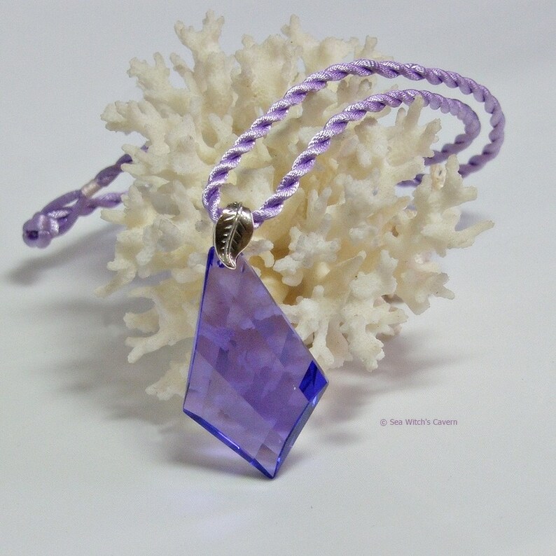 Swarovski Crystal Necklace. Purple Crystal Drop Pendant. Kite Prism