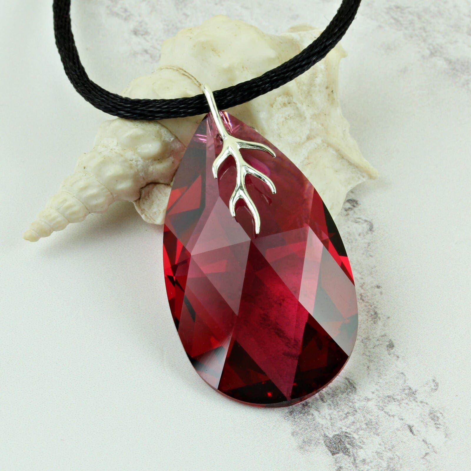 Ruby Anniversary Gift. Swarovski Crystal Teardrop Necklace. Etsy