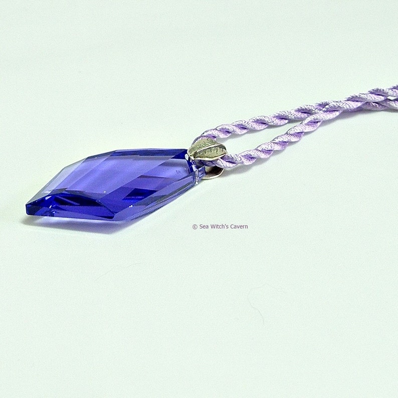 Swarovski Crystal Necklace. Purple Crystal Drop Pendant. Kite Prism
