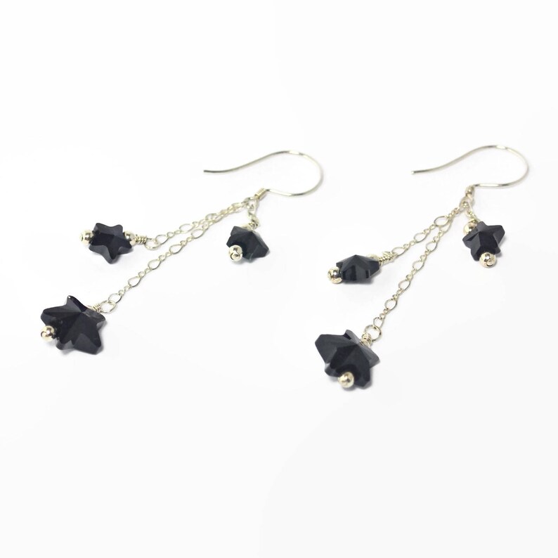 Star Earrings. Black Crystal Jewellery for Women. Swarovski. Birthday Earring Gift Idea