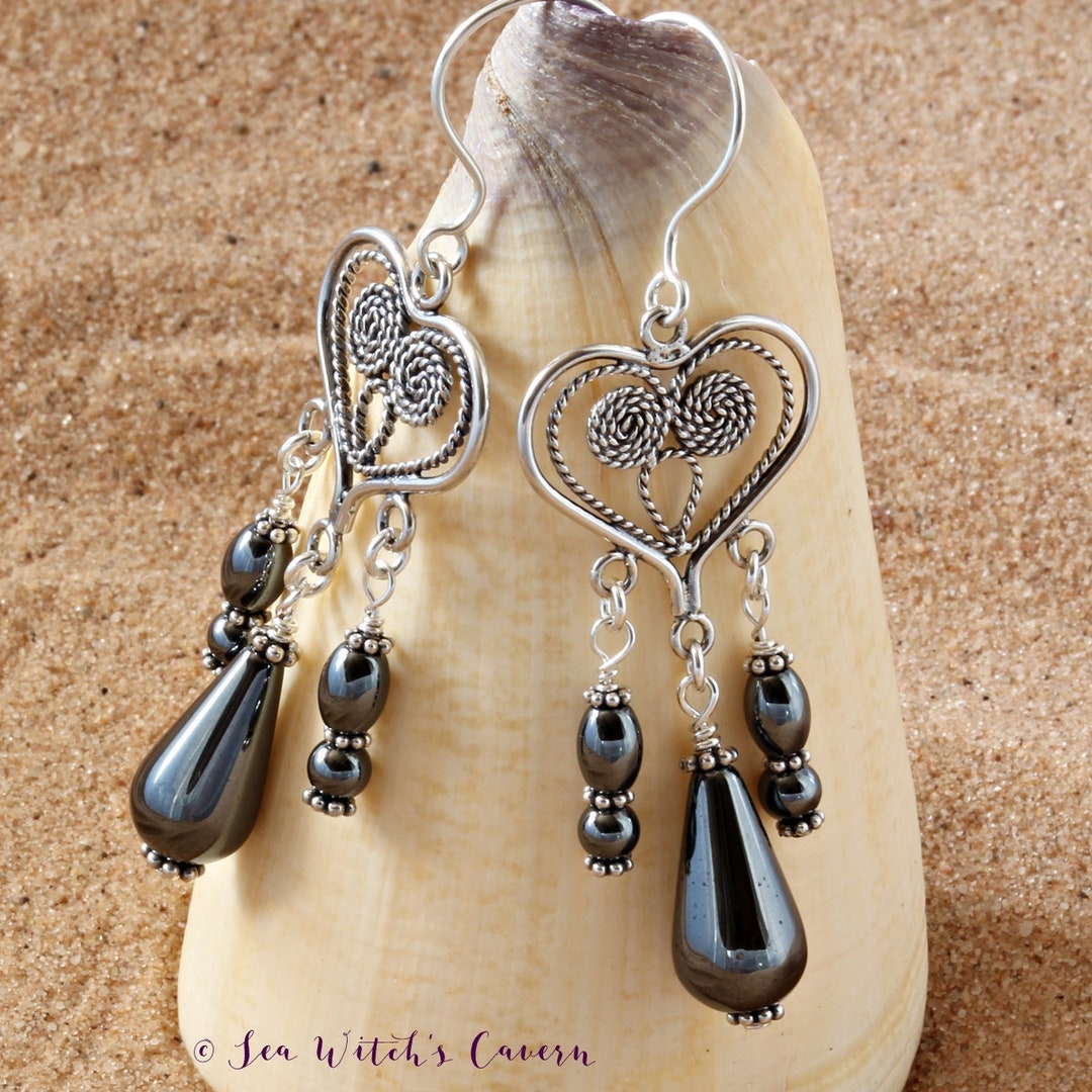 Hematite. Chandelier Earrings. Gemstone Jewelry. Teardrop Etsy