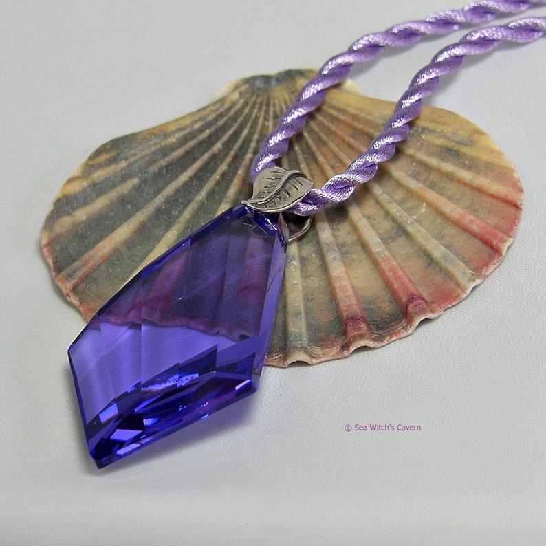 Swarovski Crystal Necklace. Purple Crystal Drop Pendant. Kite Prism