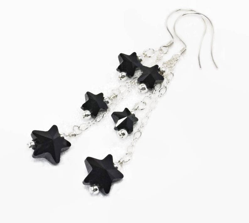 Star Earrings. Black Crystal Jewellery for Women. Swarovski. Birthday Earring Gift Idea