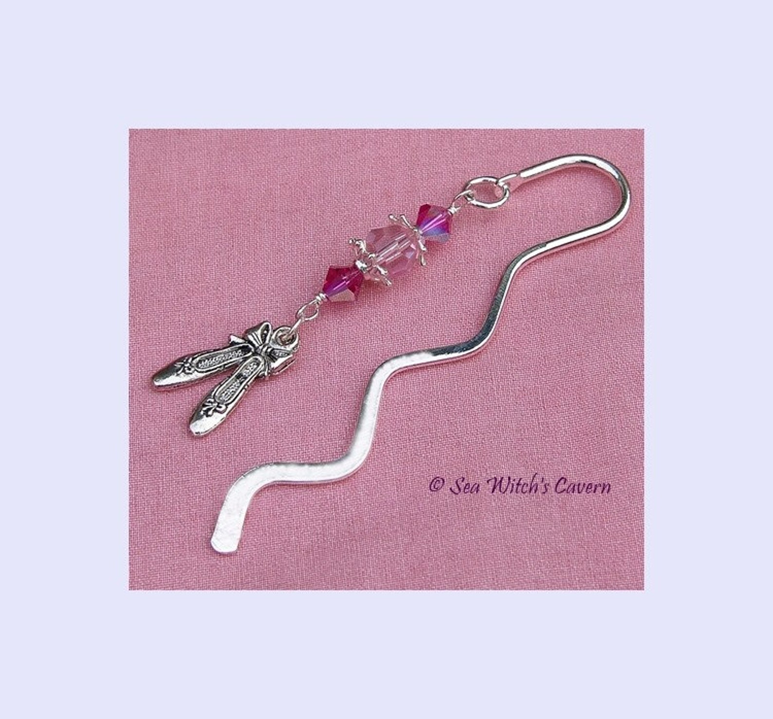 book mark swarovski crystal with ballet shoe charm. dance teacher gift. cute bookmark. bookworm gift idea. children's book-m