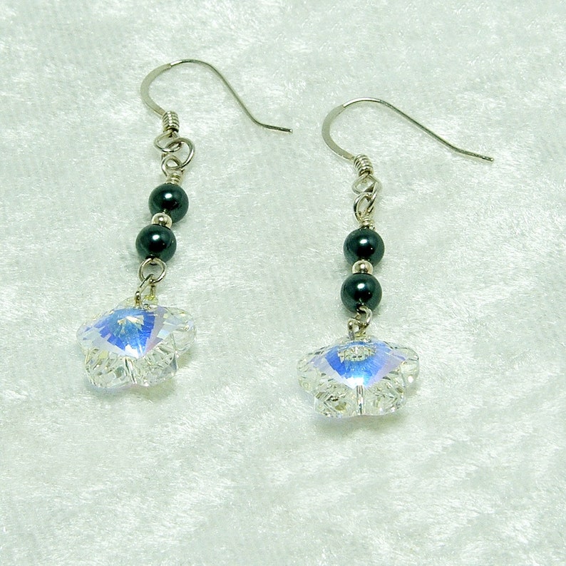 Swarovski Crystal and Pearl Earrings Flower Earrings with Tahitian Look Earring Gift Idea Pearl and Crystal Bridal Earrings A0456 image 2