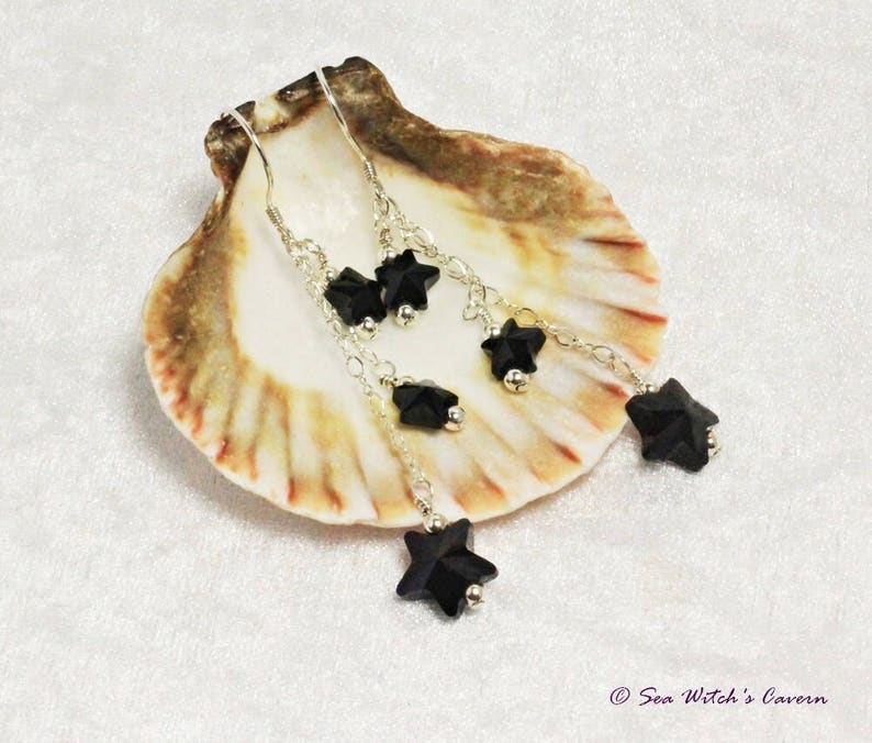 Star Earrings. Black Crystal Jewellery for Women. Swarovski. Birthday Earring Gift Idea