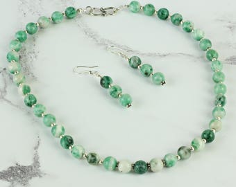 Jewellery Set Gift For Women. Green Jewellery Gift Ideas. Everyday Earring Necklace Set. Sterling Silver. Beaded Jewellery for Her. A0495