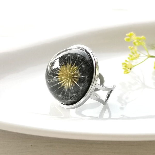 Echte Löwenzahn Ring, Löwenzahn Harz Ring, Echte Löwenzahn Schmuck, Getrocknete Blumen Schmuck, Echte Blumen Schmuck, Löwenzahn Samen Schmuck