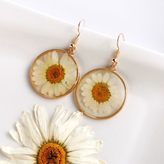 Real Daisy Earrings Pressed Daisy Earrings Real Flower Earrings