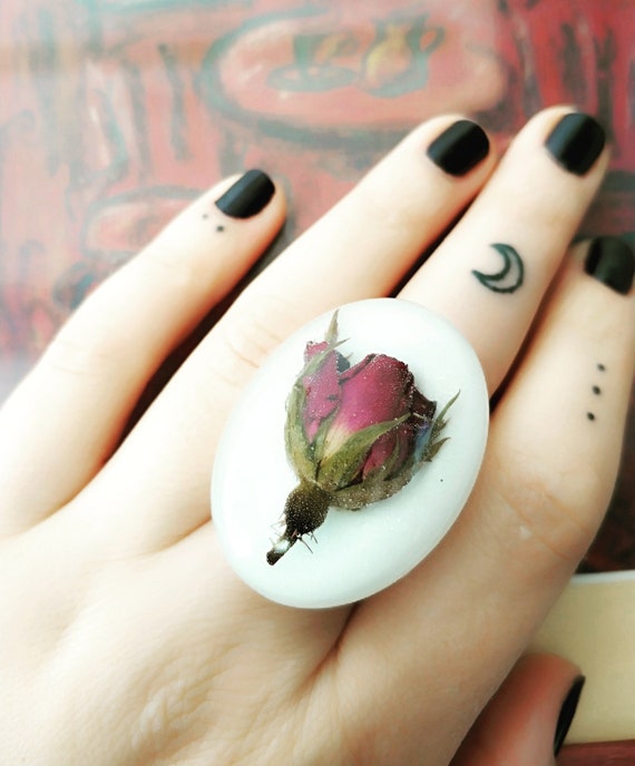 real rose dark red jewelry Resin jewelry Rose Leaf Resin Ring real flowers ring rose ring real flower jewelry gift