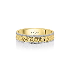 Two Tone Wedding Band 14k Yellow&White Gold Wedding Ring For Women
