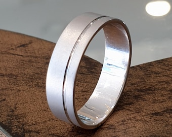 Handmade 14k White Gold Mens Wedding Band: Matte & Brilliant